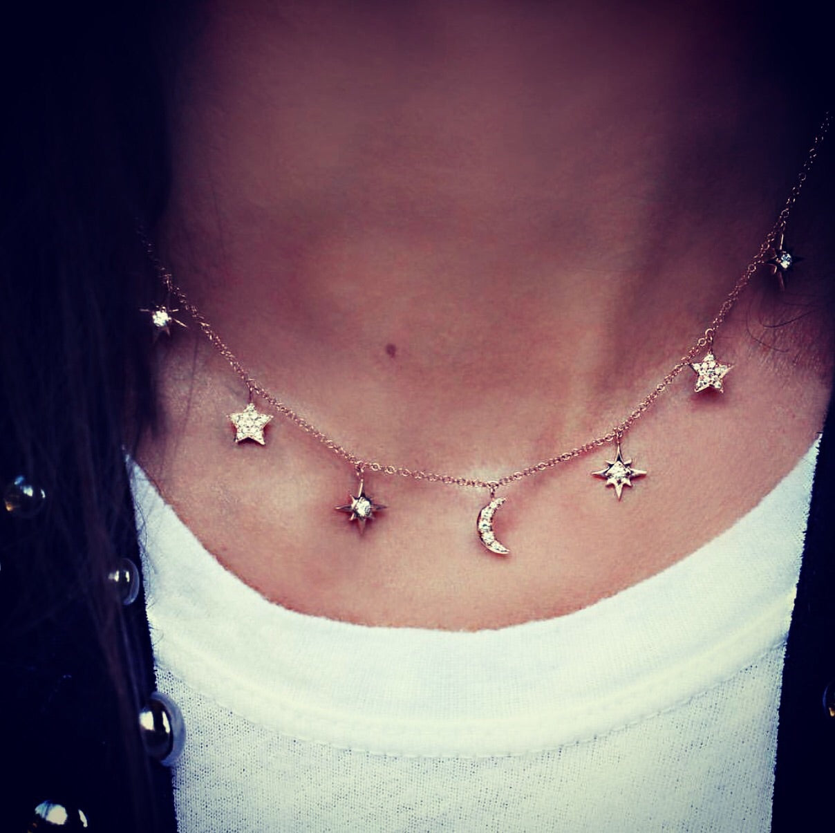 moon and stars dangling necklace