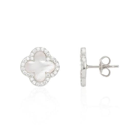 mother of pearl crystal clover studs 