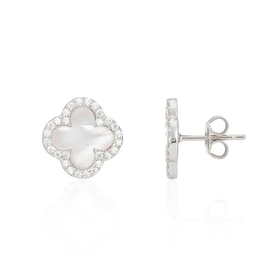 mother of pearl crystal clover studs 