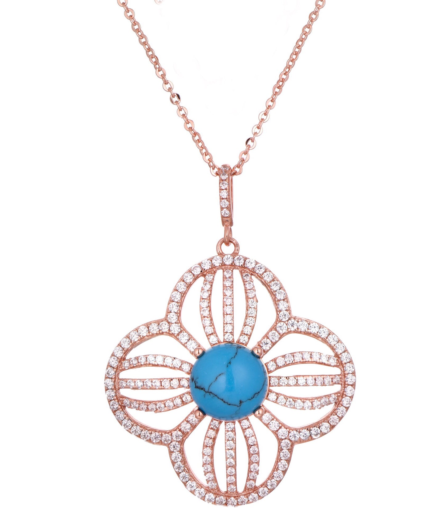 LUXE TURQUOISE CLOVER ROSE GOLD NECKLACE