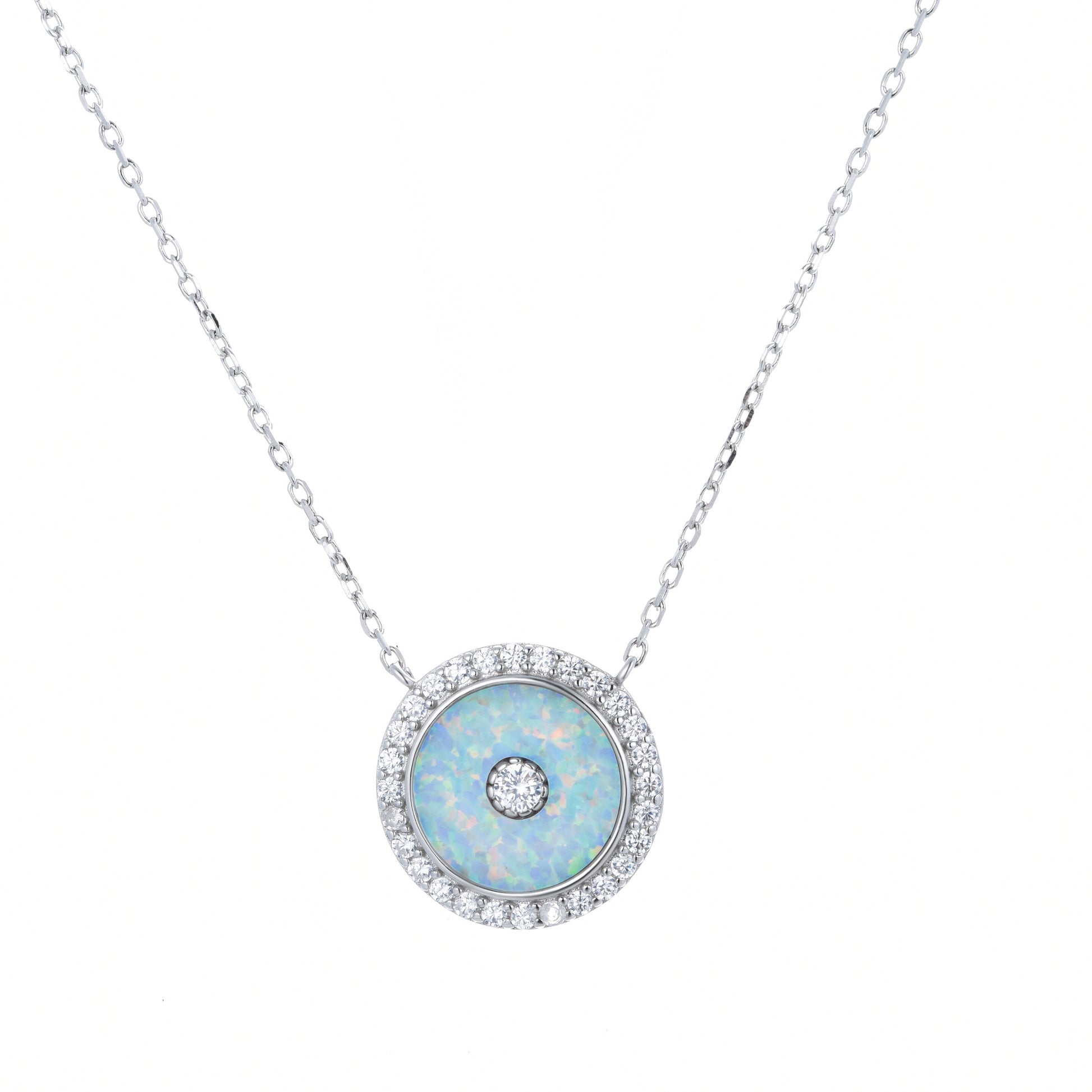 alynah round opal silver necklace