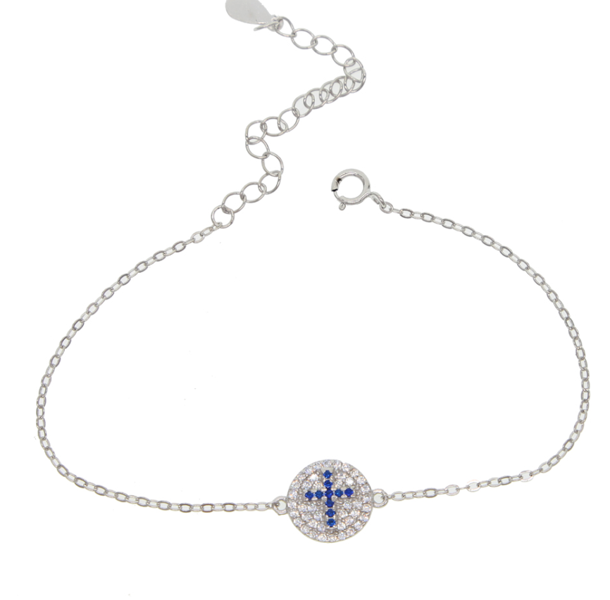 blue crystal cross silver bracelet 
