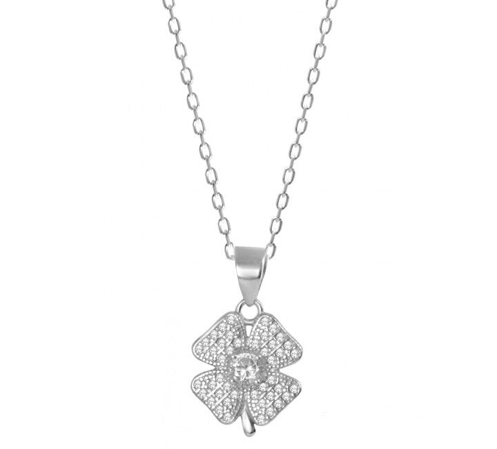 four leaf clover silver necklace
