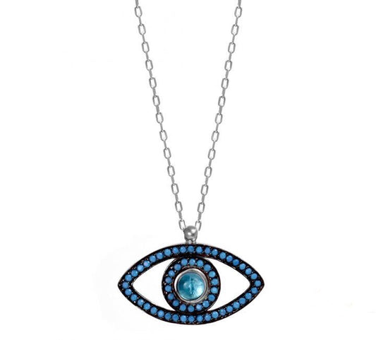 aquamarine evil eye silver necklace