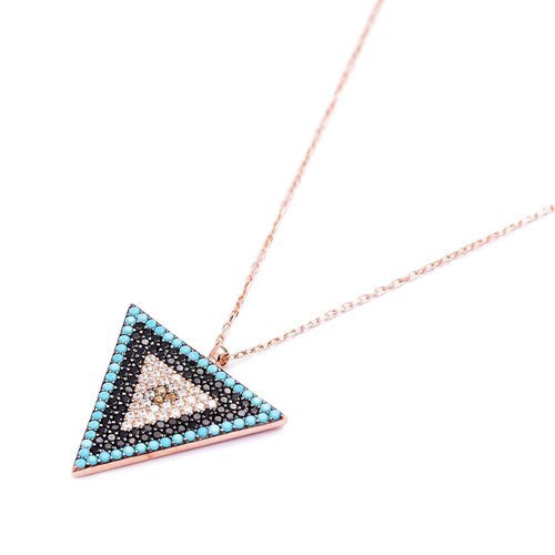 TURQUOISE TRIANGLE EVIL EYE NECKLACE 