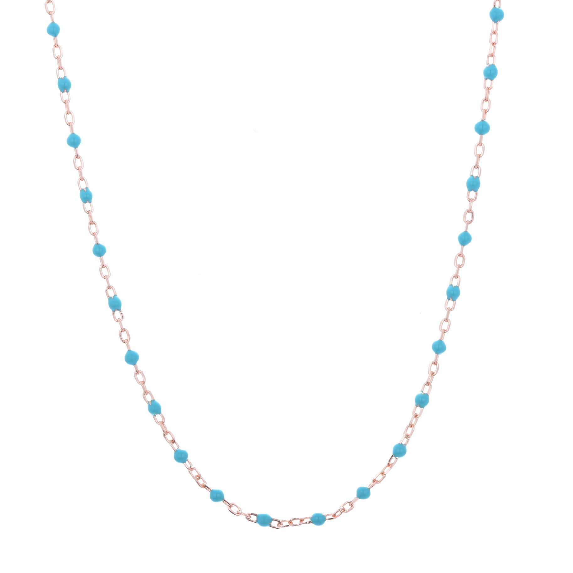 blue beaded rose gold necklace 