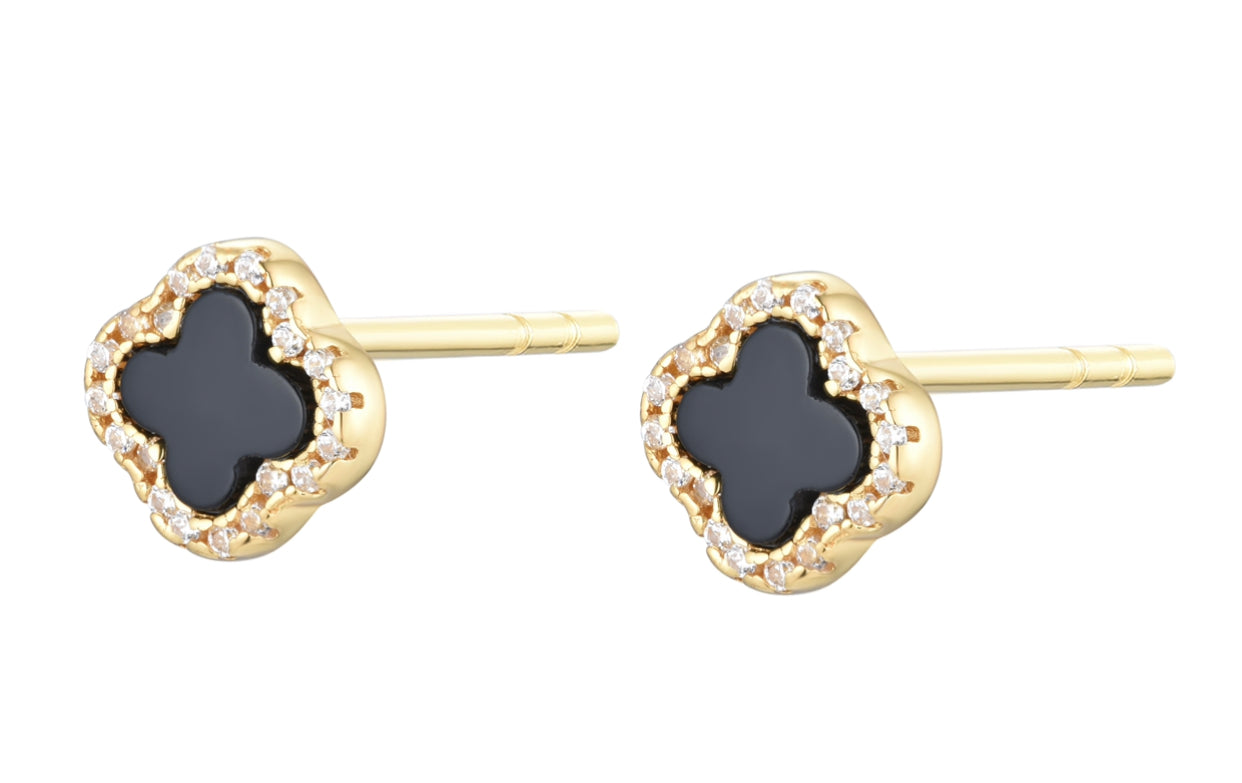 LEILA MINI BLACK CLOVER GOLD EAR STUDS