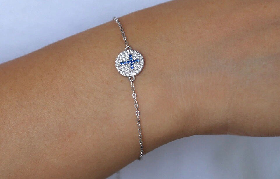 blue crystal cross silver bracelet