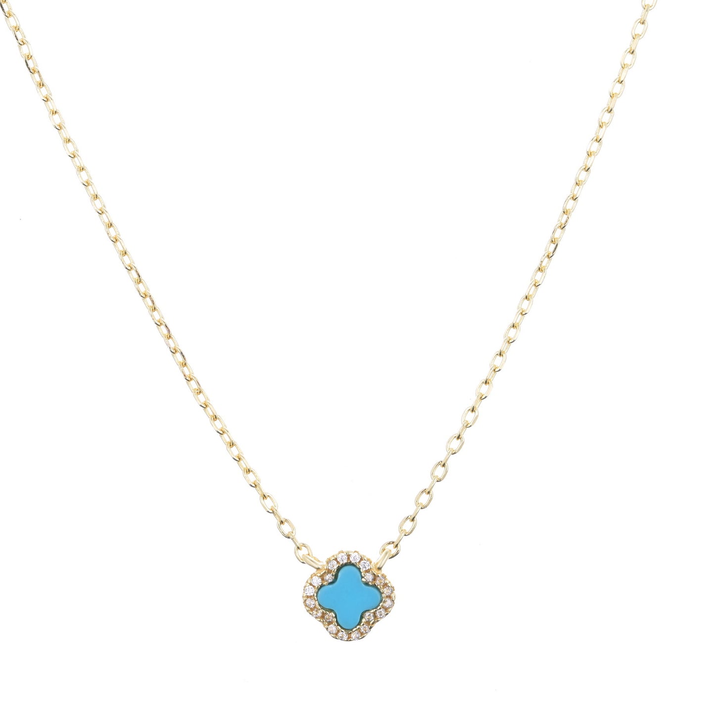 mini turquoise clover gold necklace