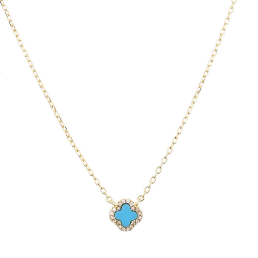mini turquoise clover gold necklace