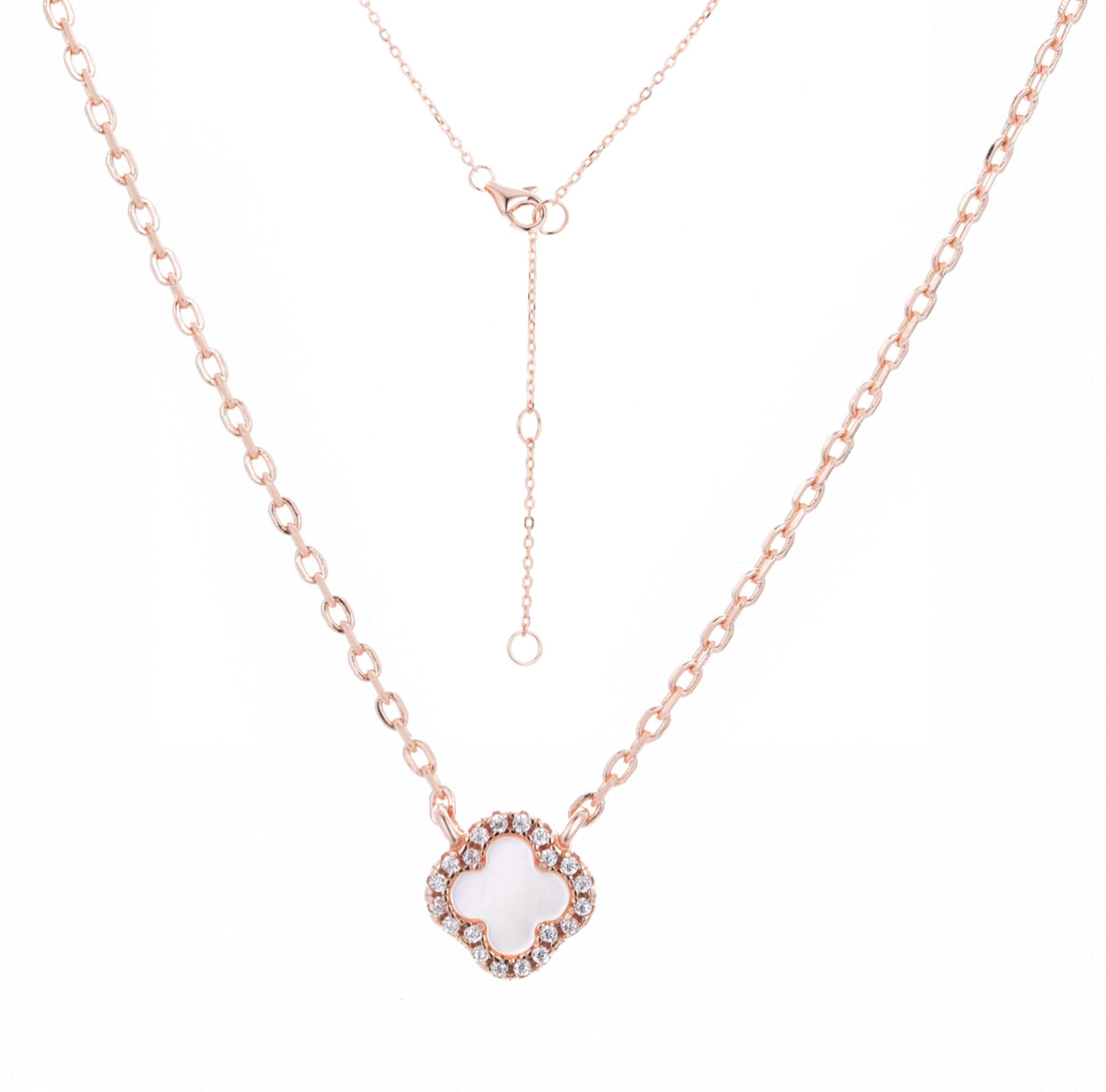 KIARA MINI MOTHER OF PEARL CLOVER ROSE GOLD NECKLACE