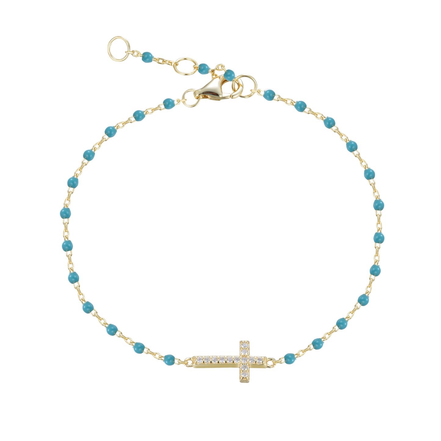 VANESSA CROSS BLUE BEADED GOLD BRACELET