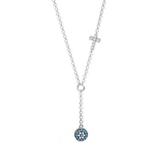 evil eye and cross drop necklace