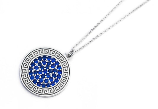 greek meander blue crystal necklace