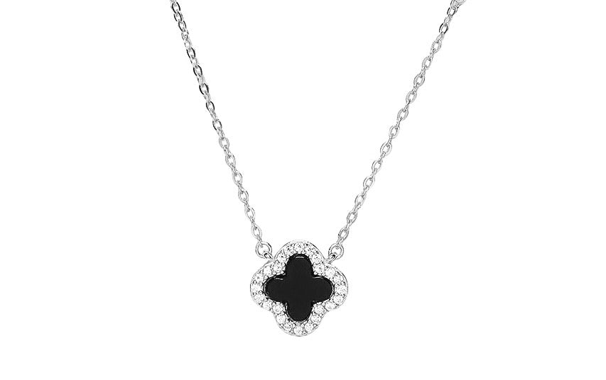 noir black clover silver necklace