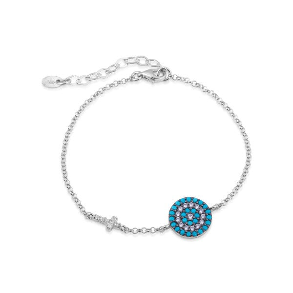 evil eye and cross silver bracelet