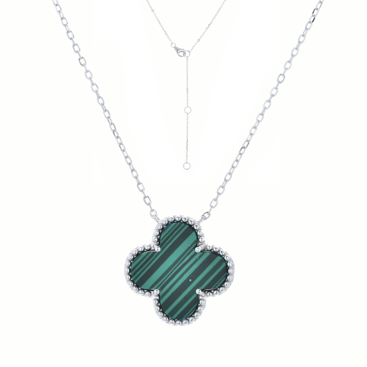 KHLOE MALACHITE CLOVER SILVER NECKLACE