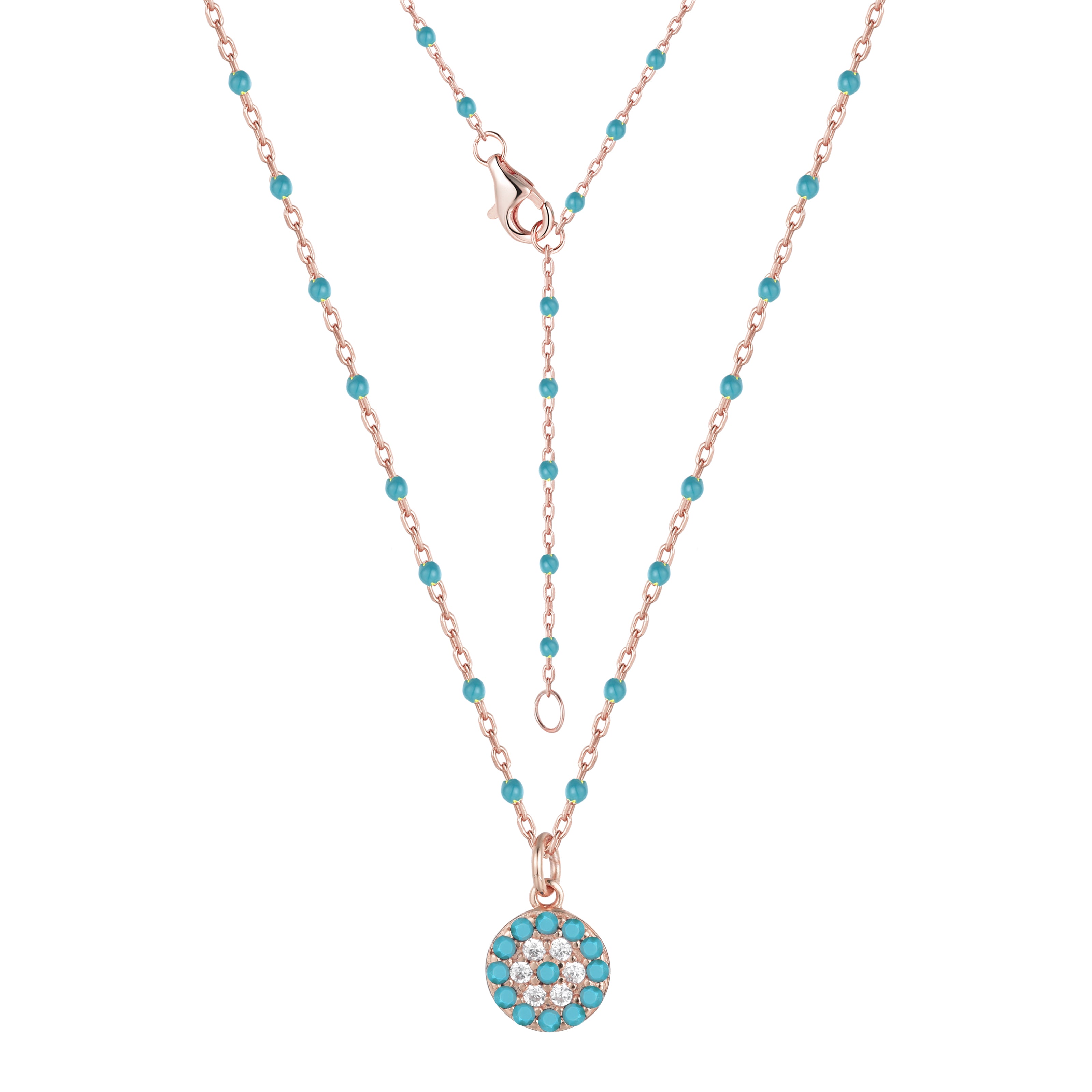 MELINA MINI EVIL EYE BLUE BEADED ROSE GOLD NECKLACE