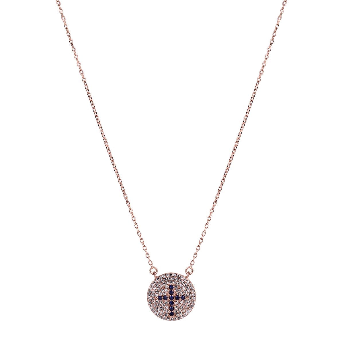 blue cross rose gold necklace