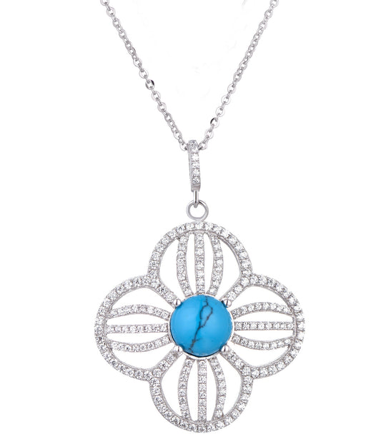 LUXE TURQUOISE CLOVER SILVER NECKLACE