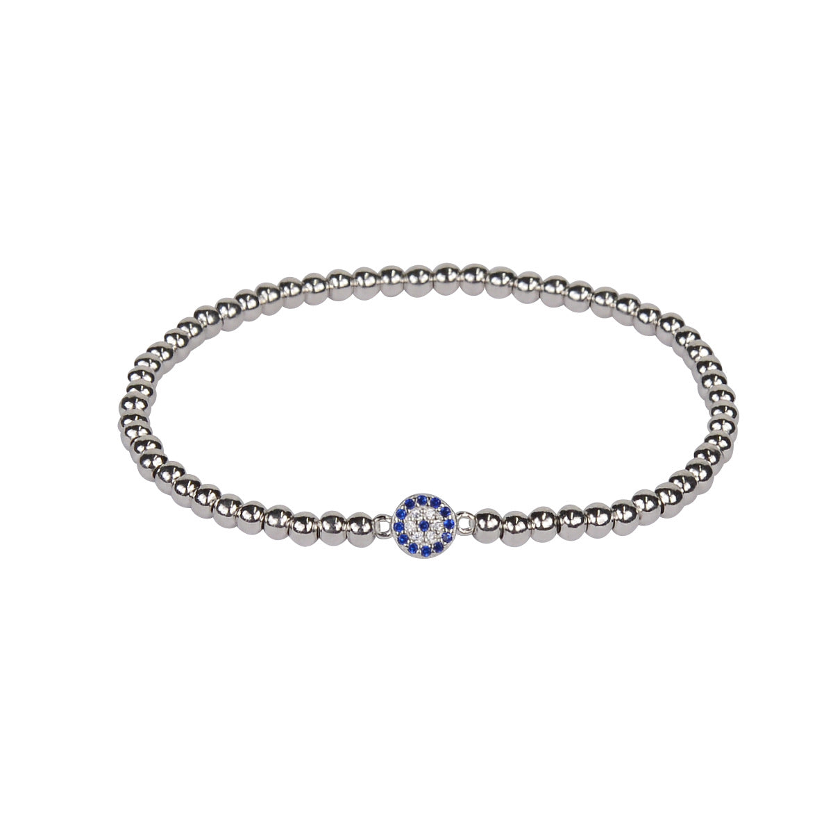 BE BOLD MINI EVIL EYE BEADED SILVER BRACELET