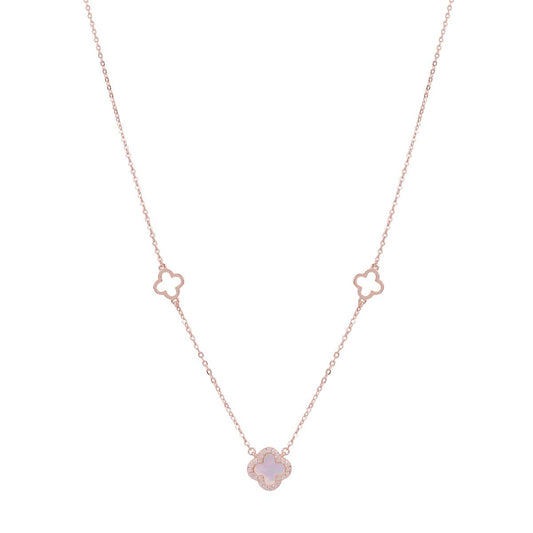 LILY MOTHER OF PEARL CRYSTAL CLOVER ROSE GOLD NECKLACE
