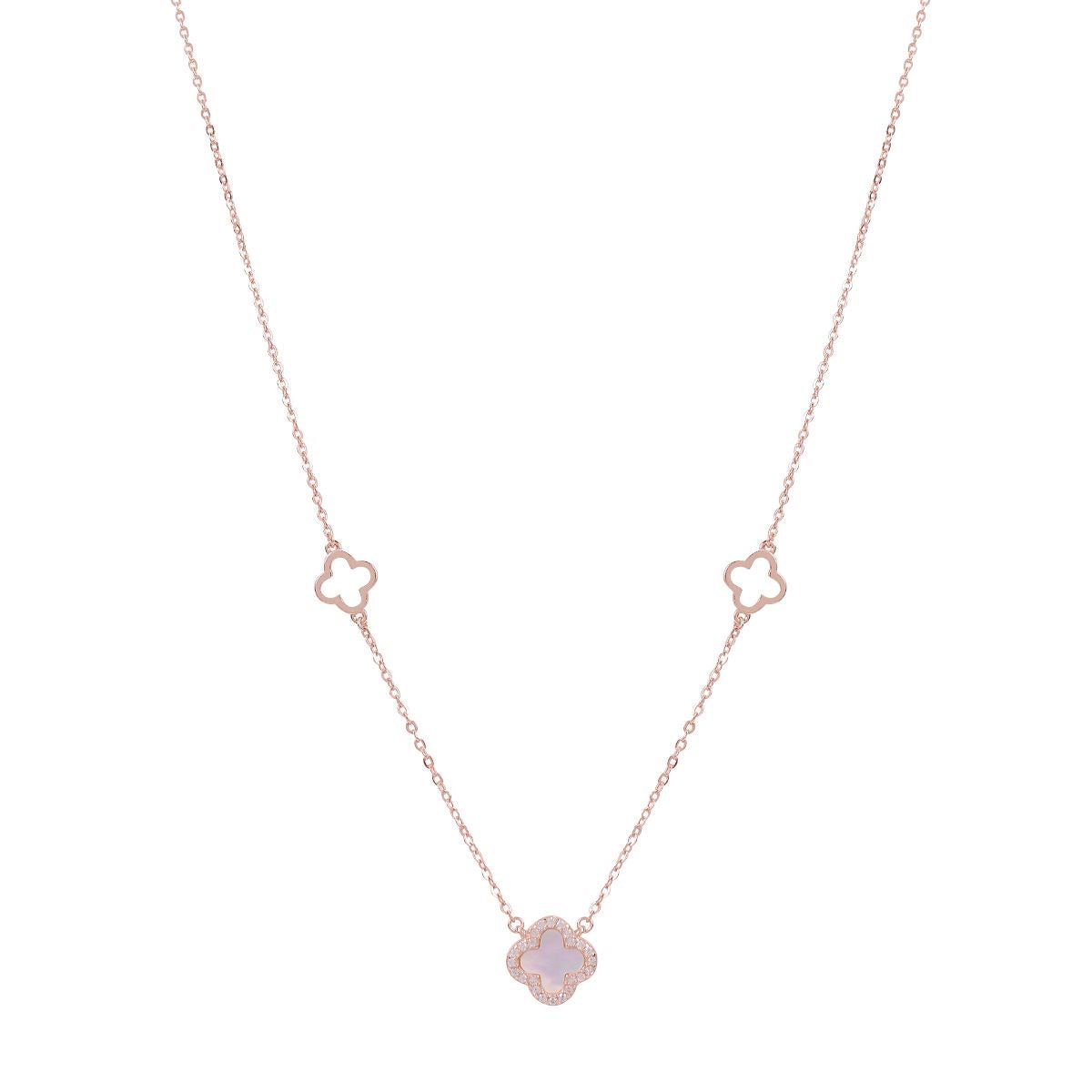 LILY MOTHER OF PEARL CRYSTAL CLOVER ROSE GOLD NECKLACE