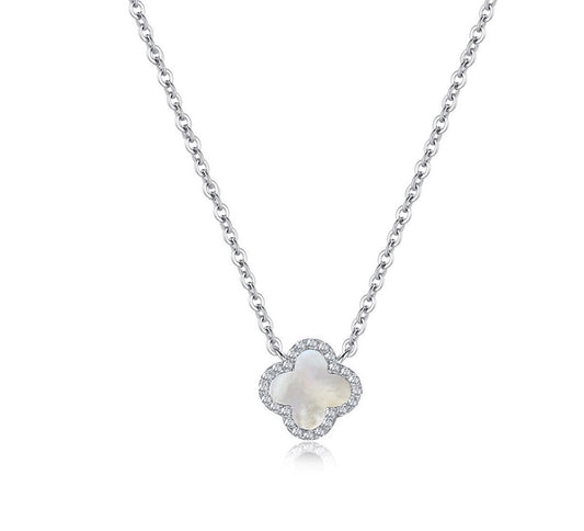 mother of pearl clover crystal necklace 