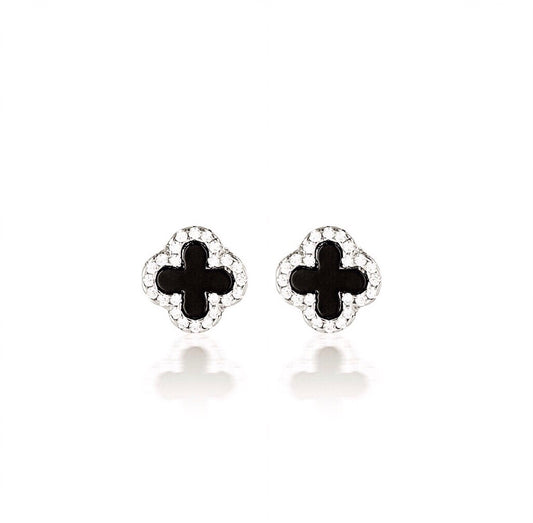 mini black clover ear studs surrounded by crystals