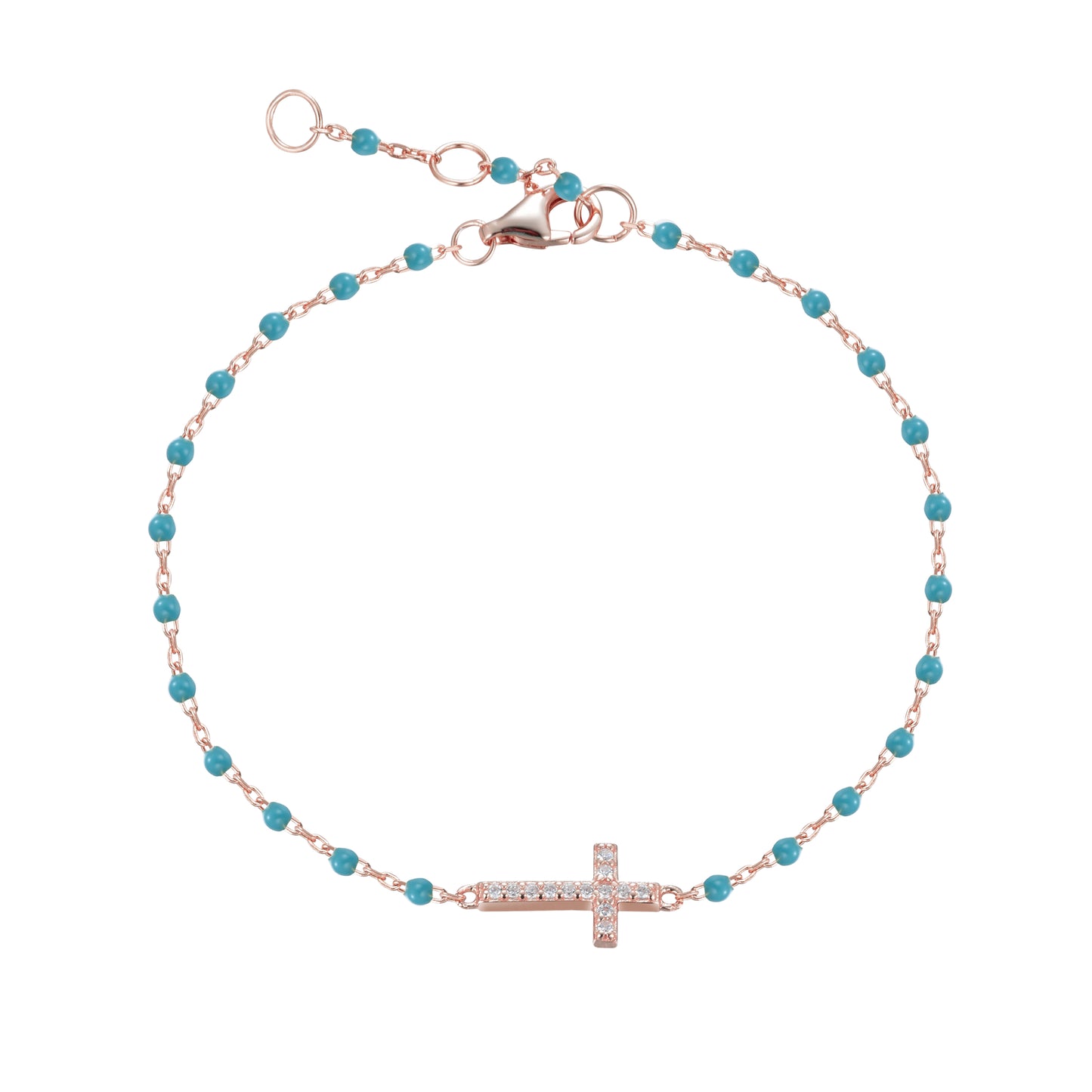 VANESSA CROSS BLUE BEADED ROSE GOLD BRACELET