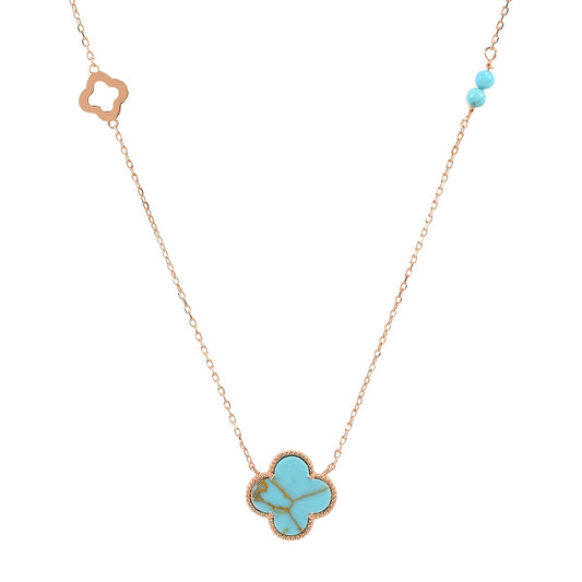 kara turquoise clover rose gold necklace