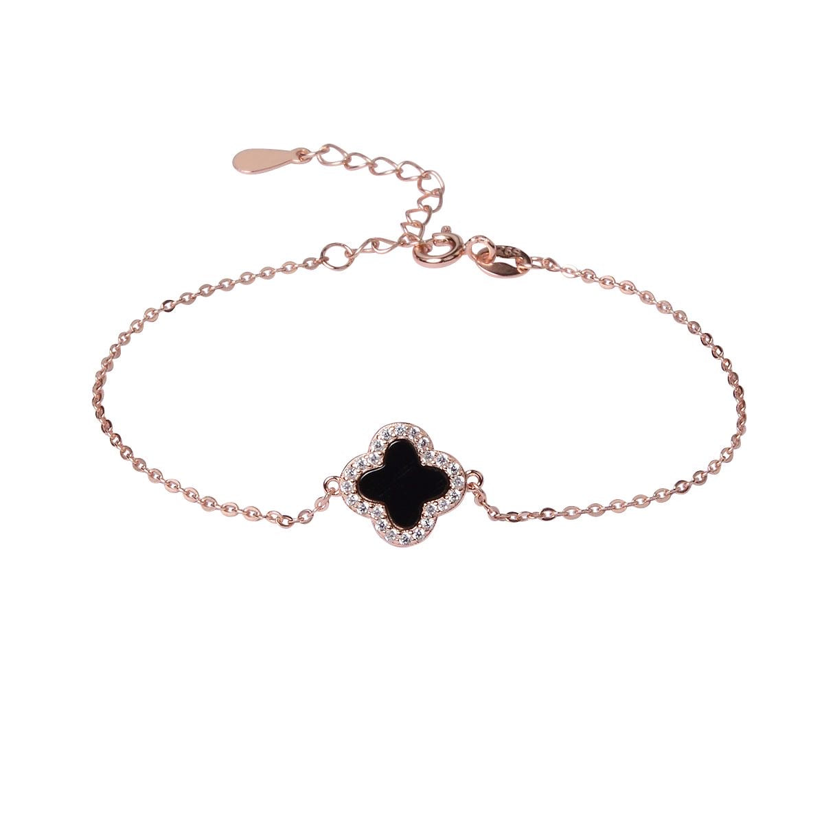 noir black crystal clover rose gold bracelet
