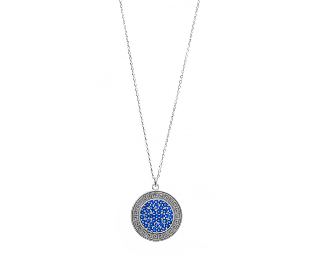 greek meander blue crystal necklace 