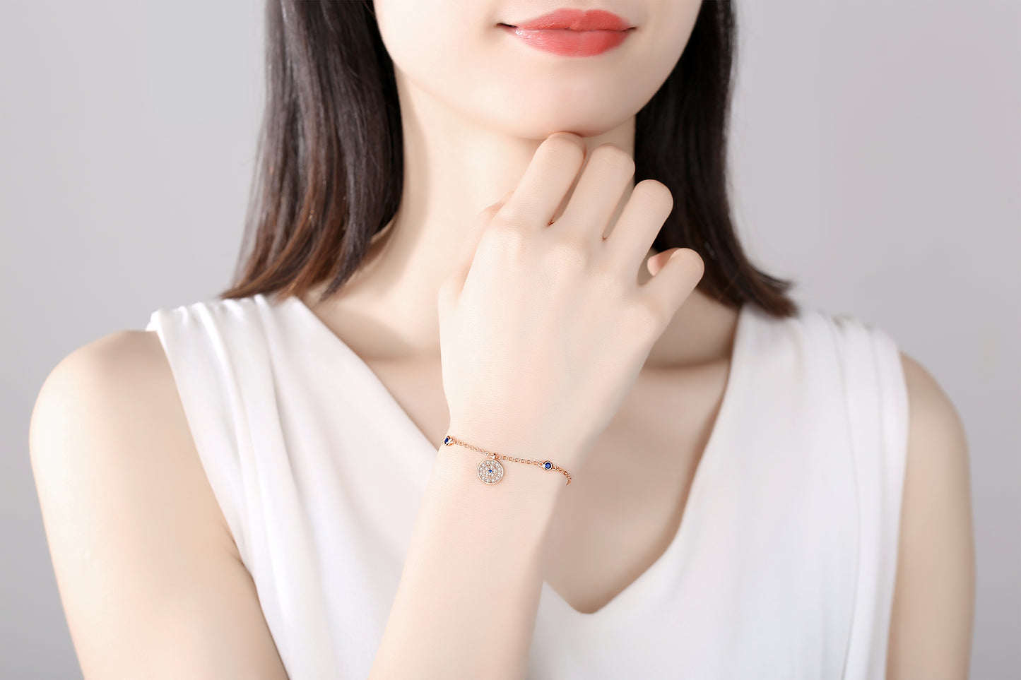 CINDY EVIL EYE ROSE GOLD CHARM BRACELET