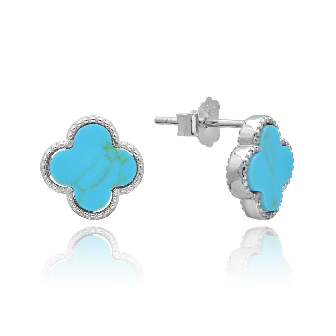 KARA TURQUOISE CLOVER SILVER EAR STUDS