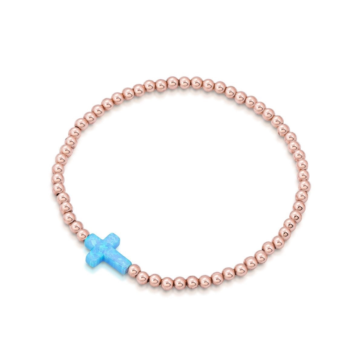 OPALITE SIDE CROSS BEADED ROSE GOLD BRACELET