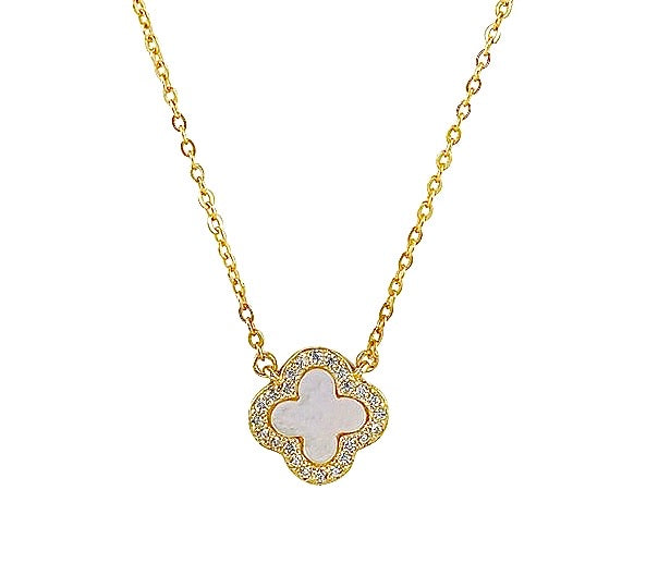 mother of pearl clover gold necklace