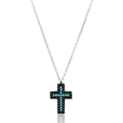 turquoise and onyx cross necklace