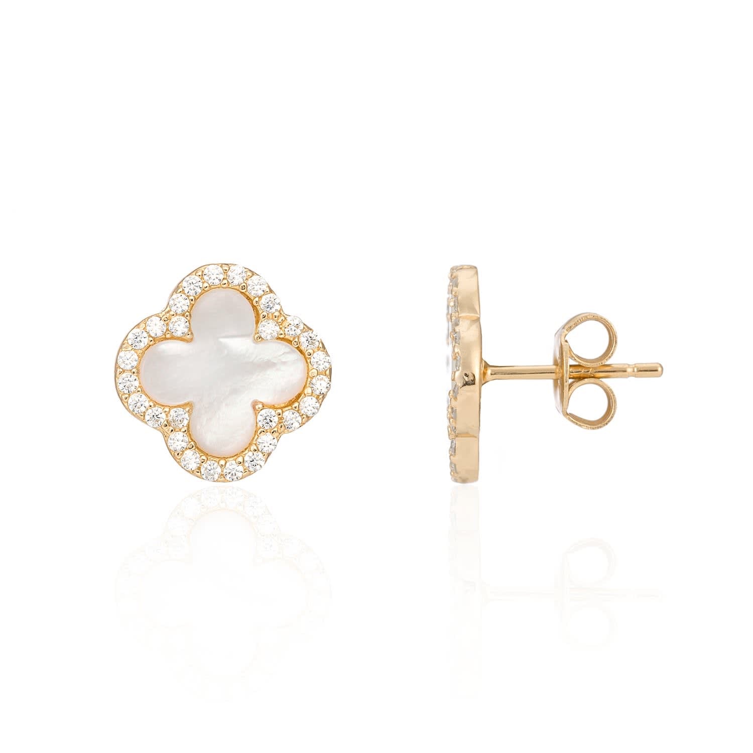 gold mother of pearl clover earrings 