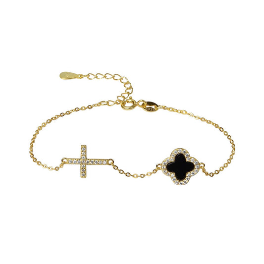 noir black clover and cross gold bracelet 