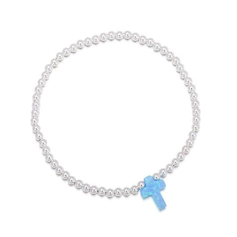 opalite cross silver beaded bracelet