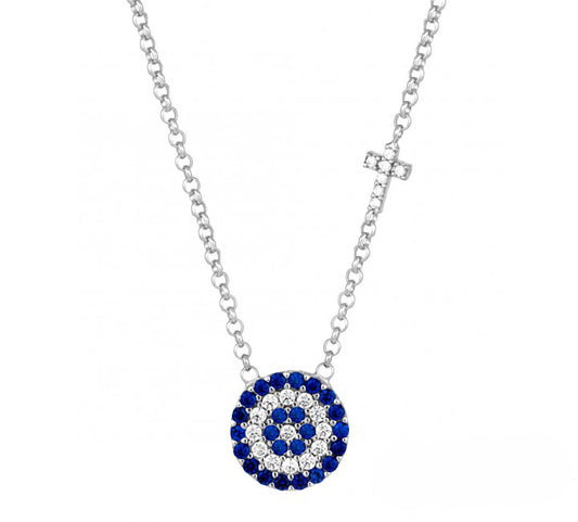 evil eye and cross silver necklace