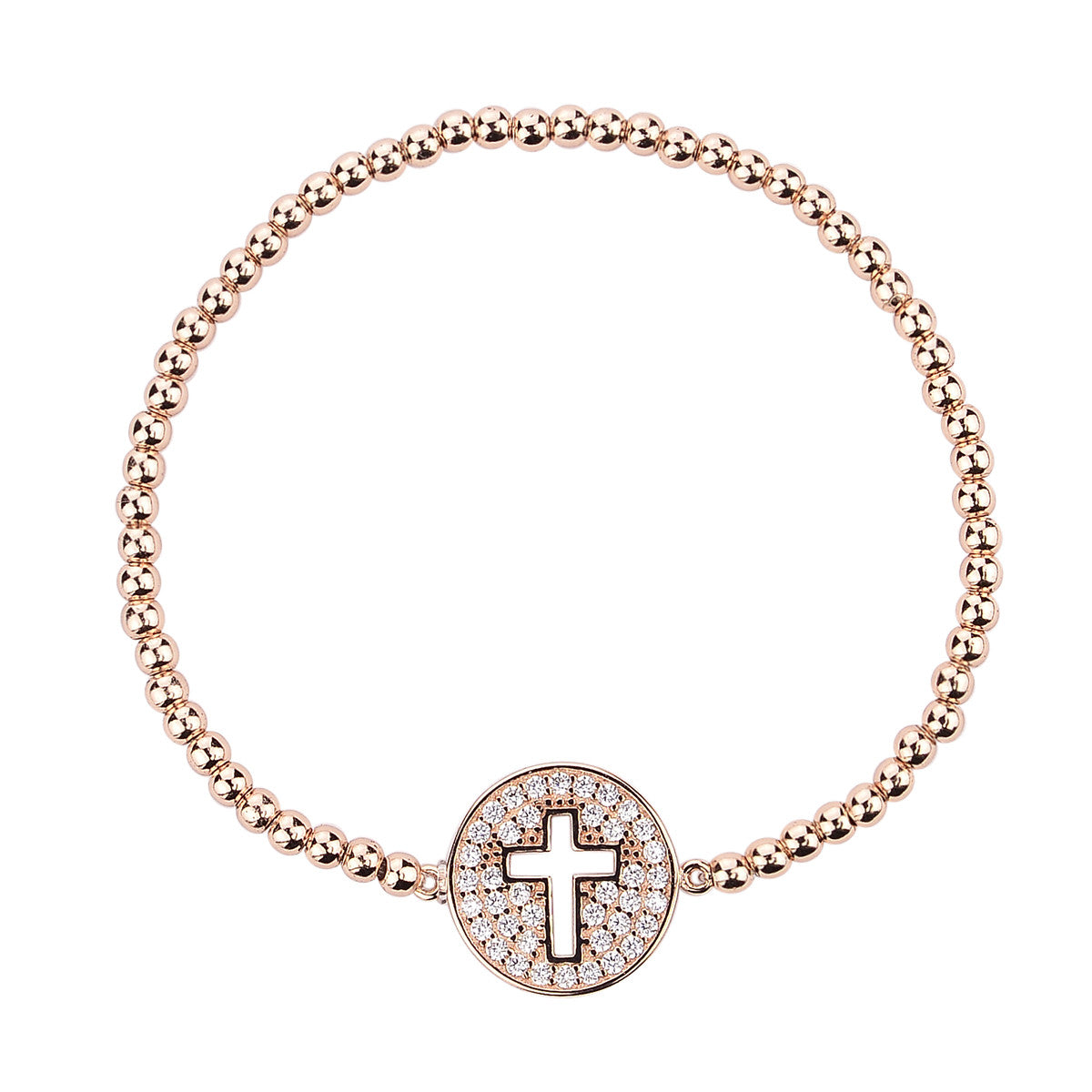 cut out cross rose gold beaded bracelet