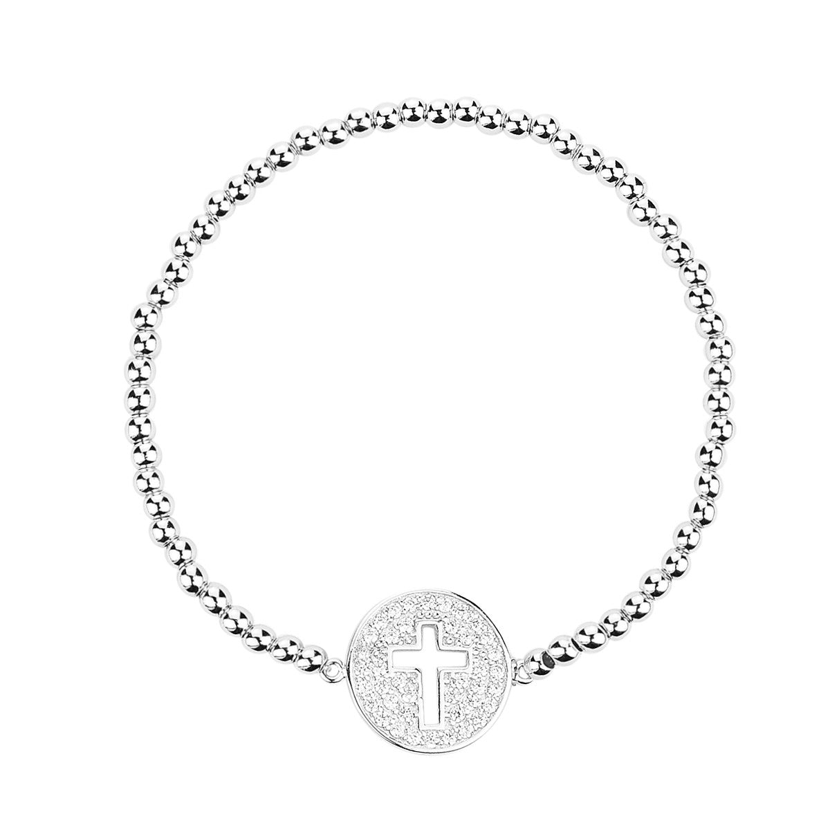 cut out cross silver beaded bracelet